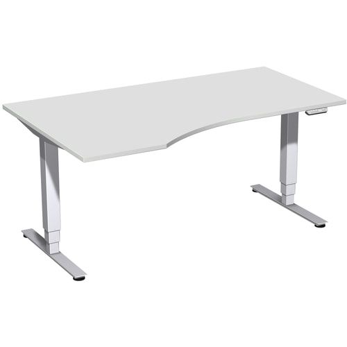 Eckschreibtisch, Ecke links, Elektro Pro+, elektronisch höhenverstellbar, 625-1.285 x 1.600 x 1.000 mm (HxBxT), Gestell silber, Dekor Ahorn
