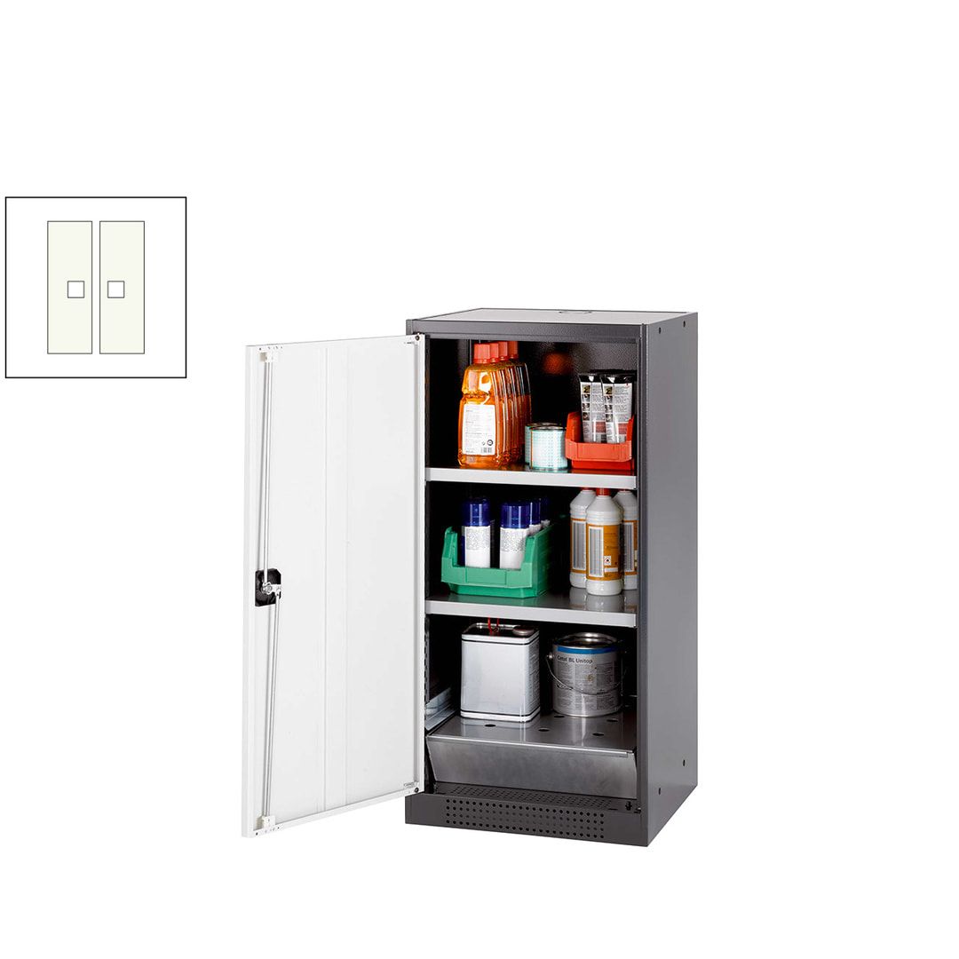Chemikalienschrank - Flügeltür, enzianblau - Türanschlag links - 2 Fachböden - 1.105 x 545 x 520 mm - Stahl, pulverb.