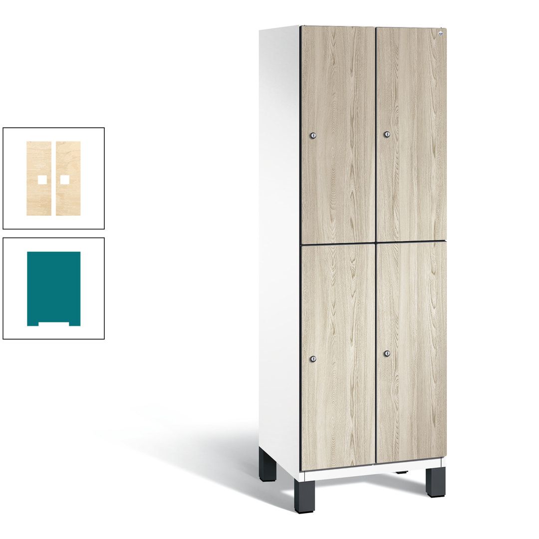 Fächerschrank, Garderobenschrank, mit Füßen, 2 Abteile, 1.980 x 600 x 525 mm (HxBxT), Korpus anthrazitgrau, Tür Donau-Ahorn