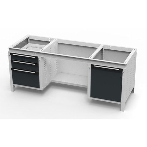 OTTOKIND Werkbank - bündige Arbeitsplatte - 850 x 1.695 x 750 mm (HxBxT) - 3 Schubladen - 1 Schrank - lichtgrau