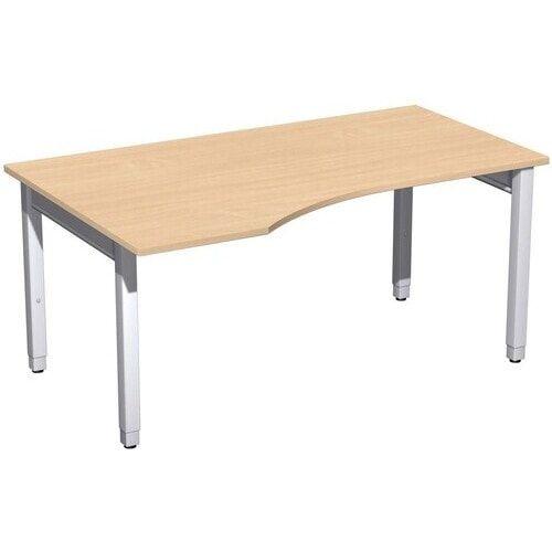 Eckschreibtisch, Ecke links, Füße einseitig verkürzt, 4-Fuß Quadrat Pro, höhenverstellbar, 680-800 x 1.600x 1.000 mm (HxBxT), Dekor Ahorn