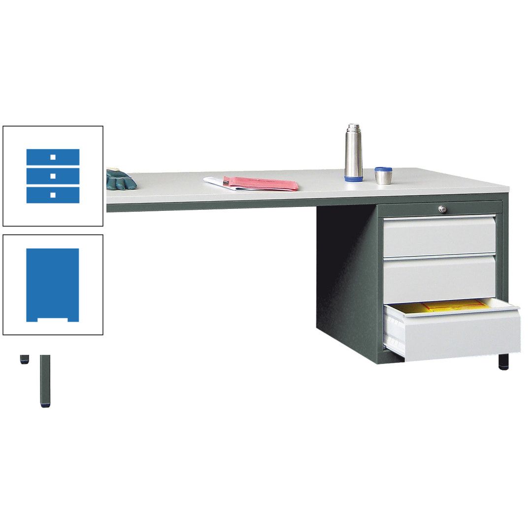 Meisterschreibtisch - 3 Schubladen 150 / 175 mm - 720 x 1.700 x 800 mm (HxBxT) - anthrazitgrau