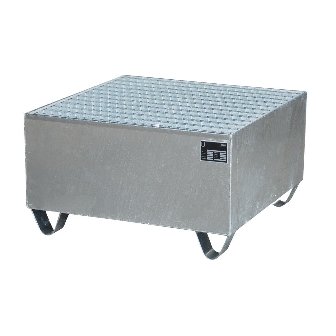 Auffangwanne - 800 x 800 mm (BxT) - 203 l - Füße - Gitterrost - feuerrot