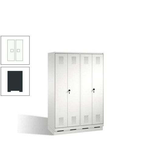 Doppel-Spind, Doppeltüren, Garderobenschrank mit Sockel, 4 Abteile a 300 mm, Korpus anthrazitgrau, Tür anthrazitgrau, 1.800 x 1.200 x 500 mm (HxBxT)