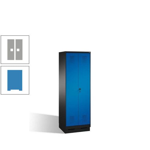Doppel-Spind, Doppeltüren, Garderobenschrank mit Sockel, 2 Abteile a 300 mm, Korpus anthrazitgrau, Tür anthrazitgrau, 1.800 x 600 x 500 mm (HxBxT)
