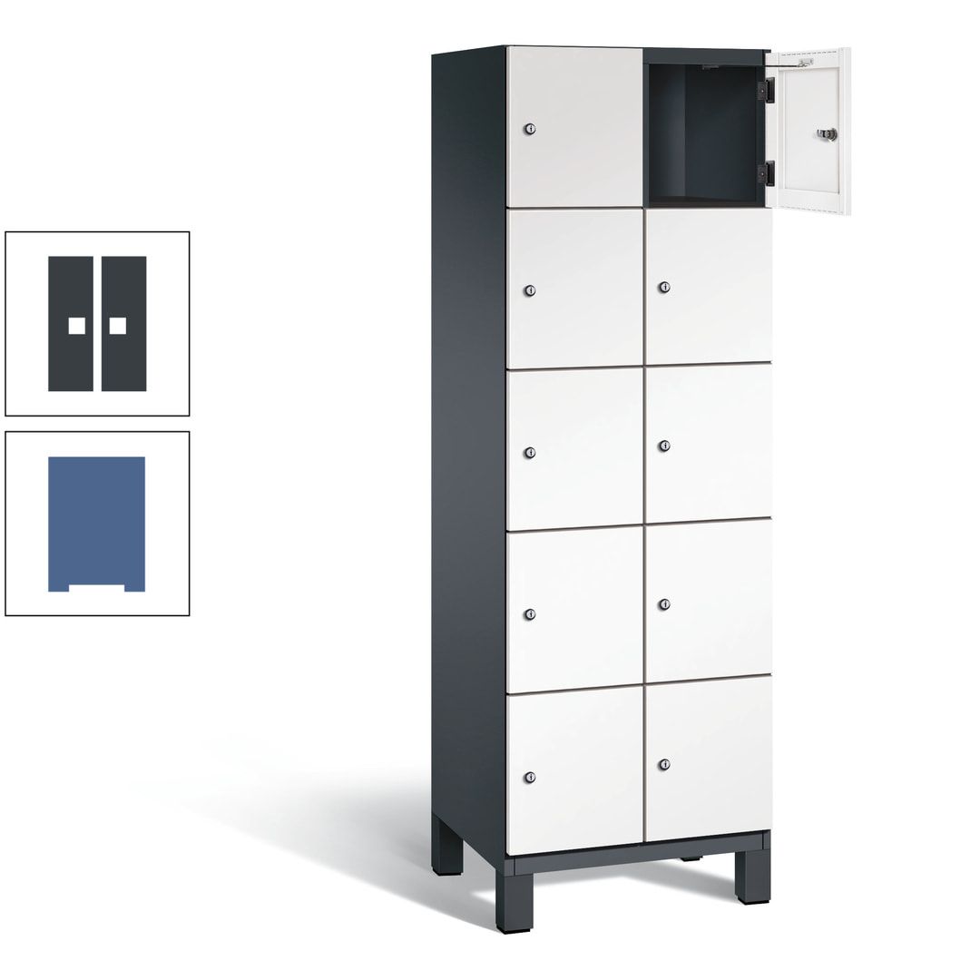 Fächerschrank, Stahlschrank, 10 Fächer, Türöffnungsbegrenzer, Füße, 1.980 x 600 x 525 mm (HxBxT), Korpus anthrazitgrau, Front anthrazitgrau