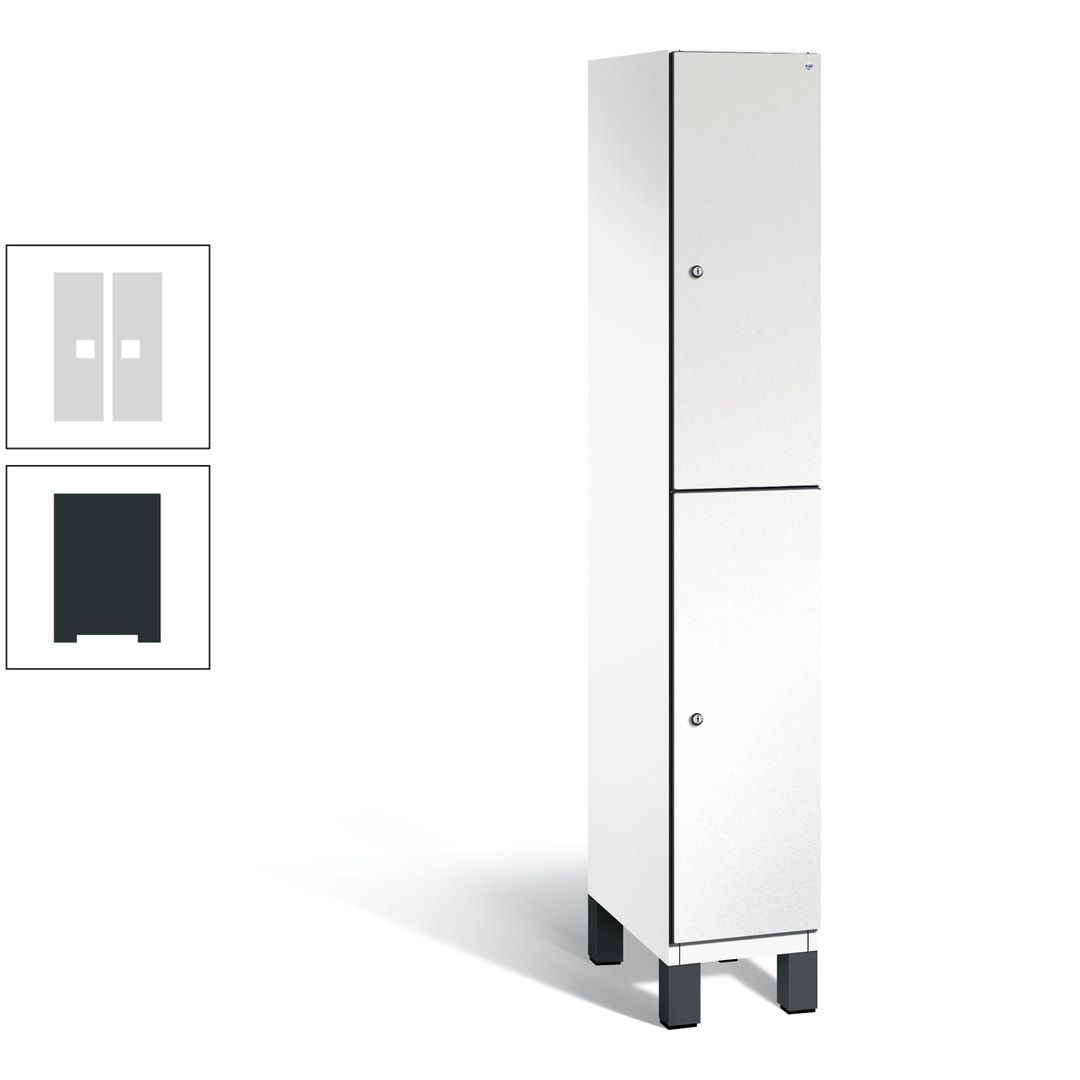 Fächerschrank, Stahlschrank, doppelstöckig, 2 Fächer, Füße, Korpus anthrazitgrau, Tür anthrazitgrau, 1.980 x 300 x 525 mm (HxBxT)