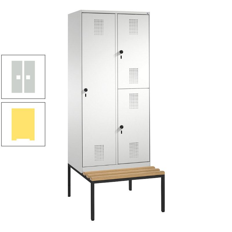 Garderobenschrank, Spind ein- und doppelstöckig Sitzbank, 2 Abteile, 3 Fächer, 2.090 x 800 x 500 mm (HxBxT), Front anthrazitgrau, Korpus anthrazitgrau