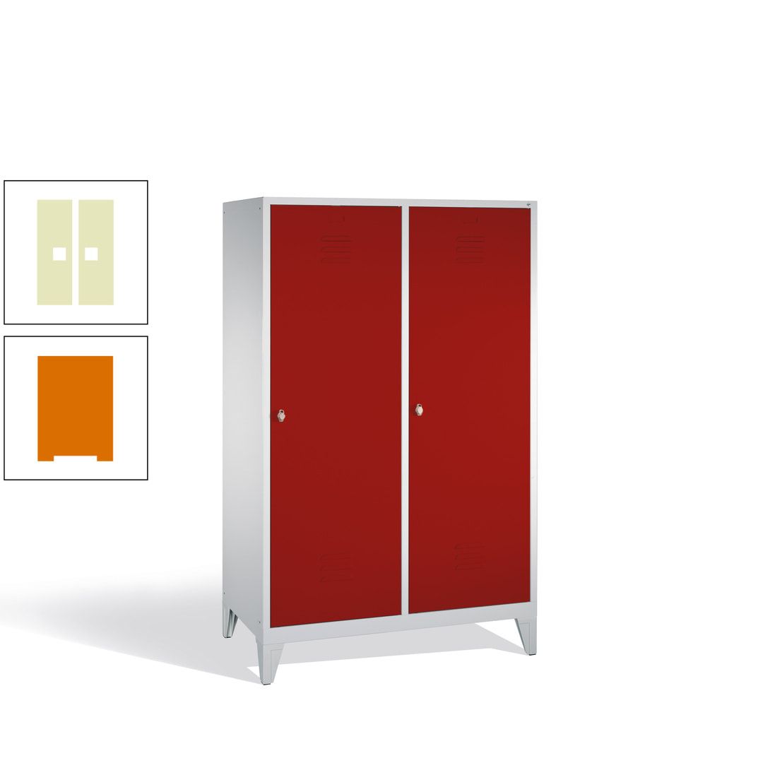 Doppel-Spind mit 2 Großtüren, Garderobenschrank mit Füßen, 4 Abteile a 300 mm, Korpus anthrazitgrau, Tür anthrazitgrau, 1.850 x 1.190 x 500 mm (HxBxT)
