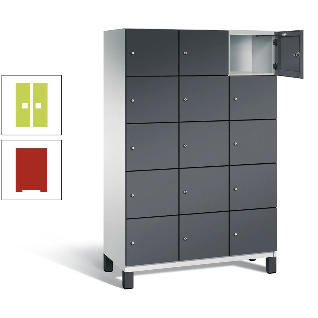 Fächerschrank, Stahlschrank, 15 Fächer, Türöffnungsbegrenzer, Füße, 1.980 x 1.200 x 525 mm (HxBxT), Korpus anthrazitgrau, Front anthrazitgrau