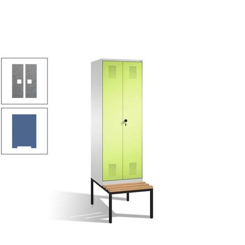 Doppel-Spind, Garderobenschrank, Buche Sitzbank untergebaut, 2 Abteile a 300 mm, Korpus anthrazitgrau, Tür anthrazitgrau, 2.090 x 600 x 815 mm (HxBxT)
