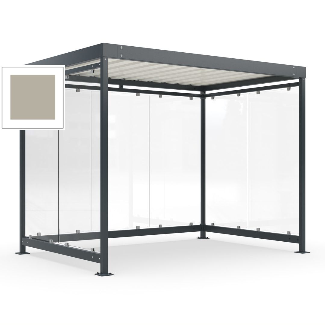 Raucherunterstand, Bausatz, Fahrgastunterstand, Bushaltestelle, 2.510 x 3.180 x 2.165 mm (HxBxT), 7 Wände, Achatgrau