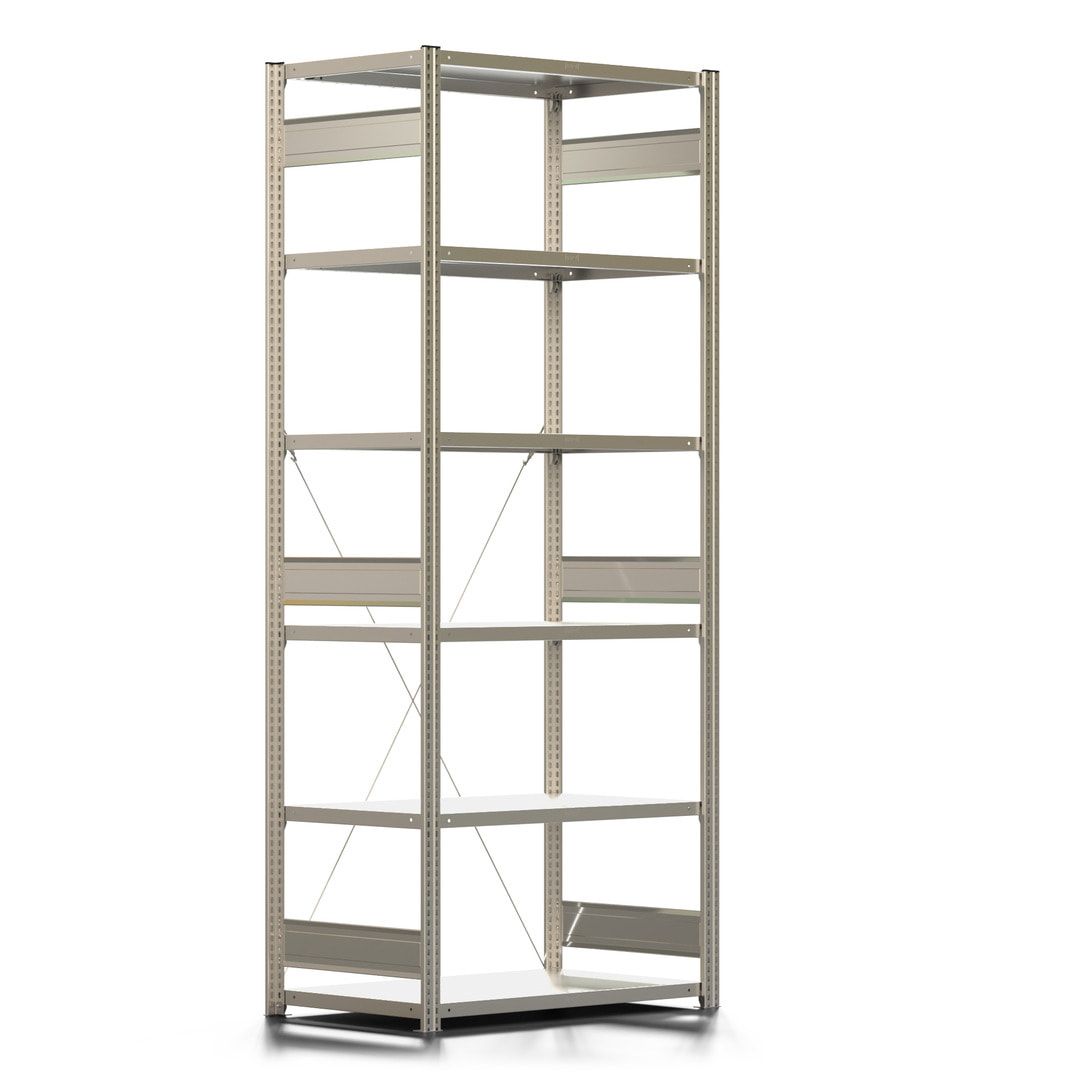 Fachbodenregal mit Tiefenriegel - 150 kg - 2.500 x 1.005 x 600 mm (HxBxT) - Anbauregal - Rahmen enzianblau - Böden verzinkt, Steckregal BERT
