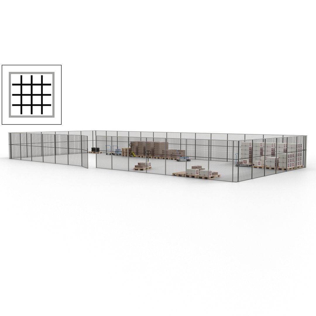Maschinen Schutzgitter - Hallentrennwand - Sicherheitszaun - Tür - 60 m - 2.200 x 21.400 x 9.400 mm (HxBxT) - enzianblau