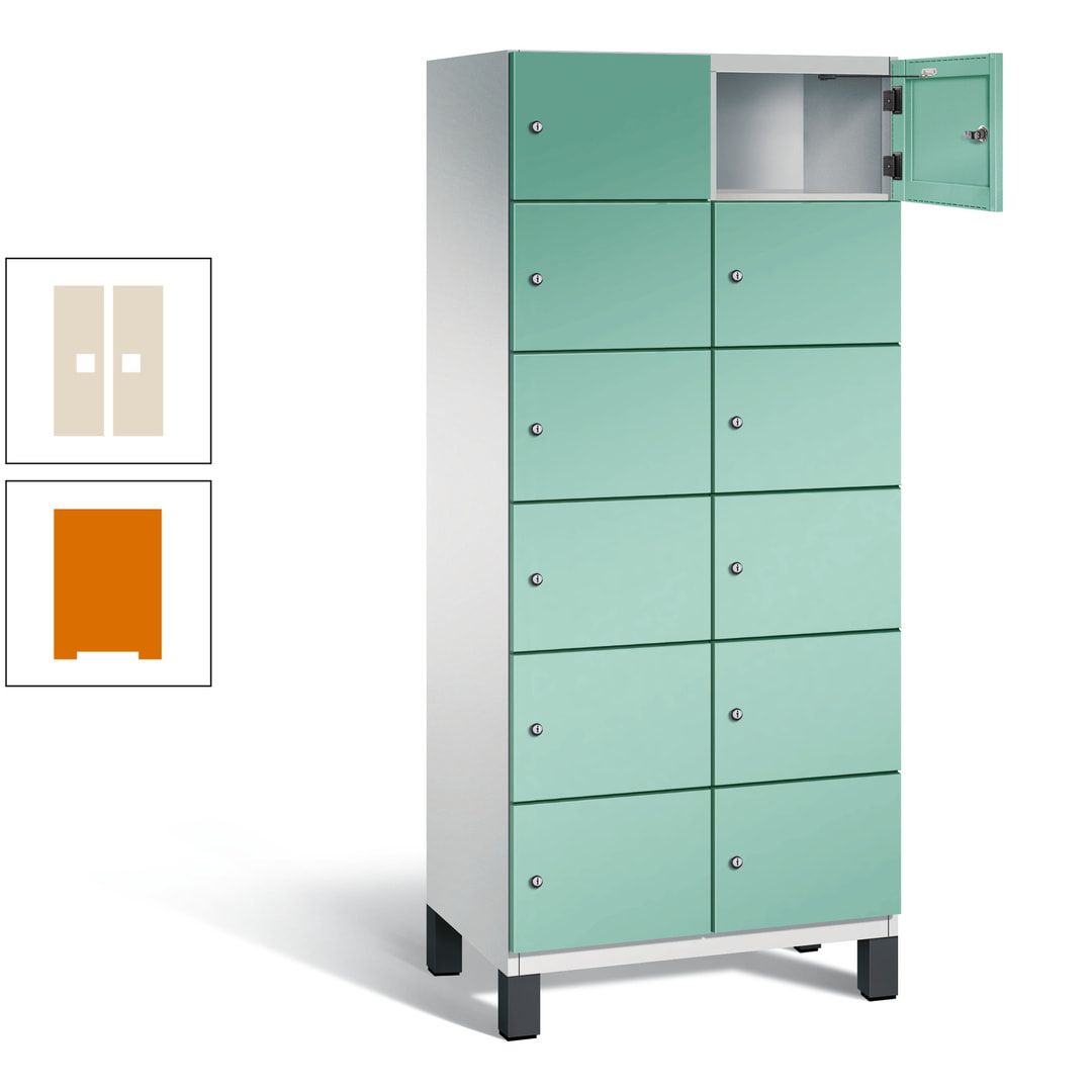 Fächerschrank, Stahlschrank, 12 Fächer, Türöffnungsbegrenzer, Füße, 1.980 x 800 x 525 mm (HxBxT), Korpus anthrazitgrau, Front anthrazitgrau