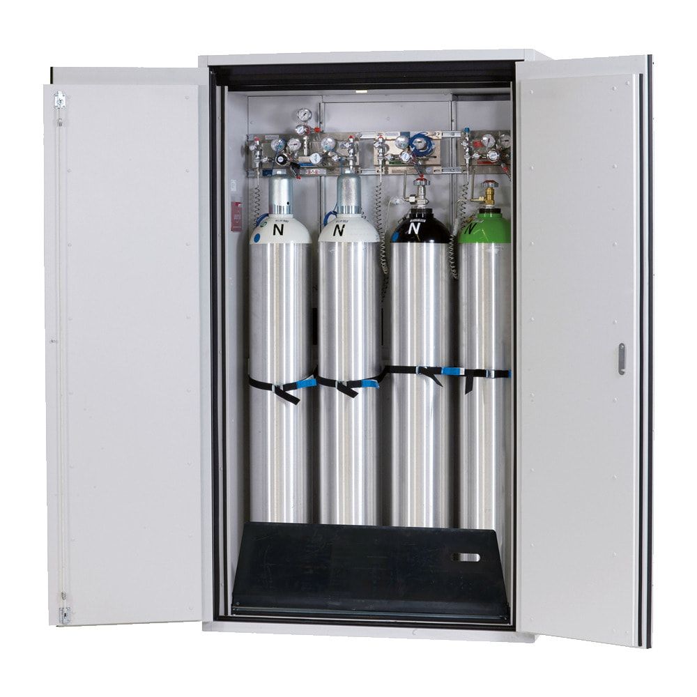 Druckgasflaschenschrank, Gasflaschenschrank, für 1 x 50 l Gasflasche, Schutzgas, Feuerwiderstand G90, 2.050 x 598 x 615 mm, lichtgrau