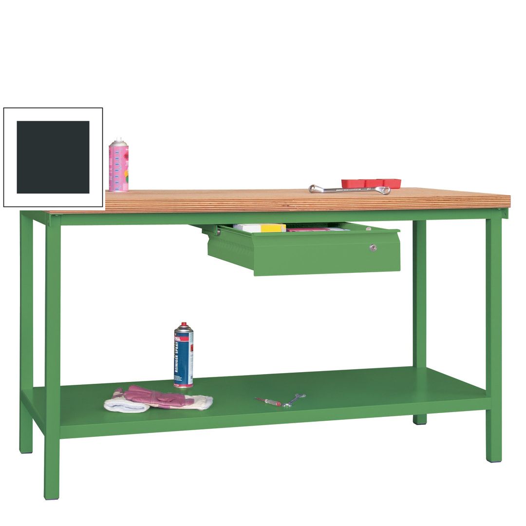 Werkbank mit Ablageboden - 1 Schublade - 900 x 1.500 x 700 mm (HxBxT) - Traglast 1.050 kg - anthrazitgrau