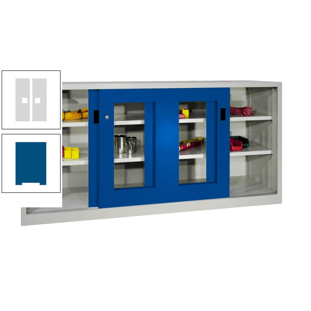 Schiebetürenschrank - Sichtfenstertüren - 1.000x2.000x400 mm (HxBxT) - 4 Böden, gepulvert - Zylinderschloss - anthrazitgrau
