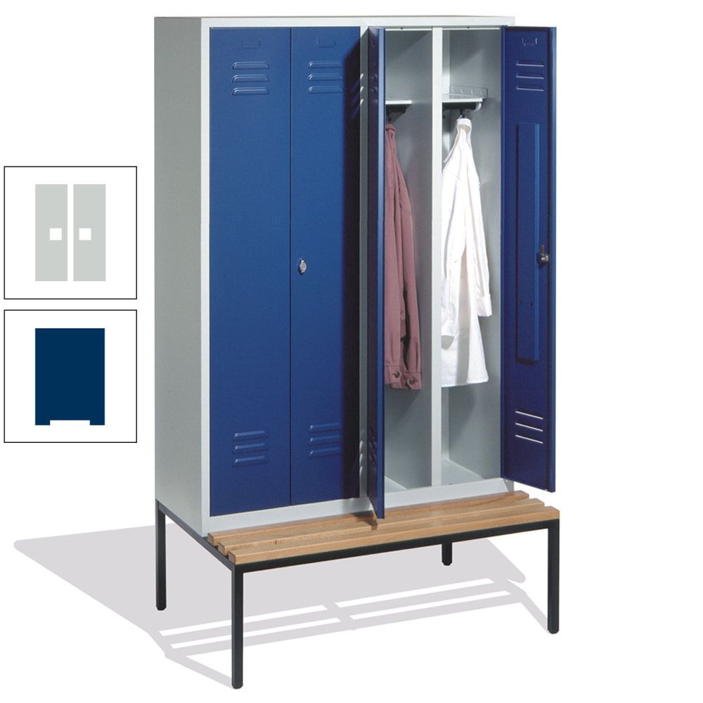 Doppel-Spindschrank, Buche Sitzbank untergebaut, 4 Abteile a 300 mm, Korpus lichtgrau, Tür anthrazitgrau, 2.090 x 1.190 x 815 mm (HxBxT)