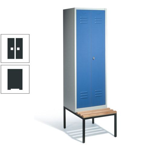 Doppel-Spindschrank, Buche Sitzbank untergebaut, 2 Abteile a 300 mm, Korpus lichtgrau, Tür anthrazitgrau, 2.090 x 610 x 815 mm (HxBxT)
