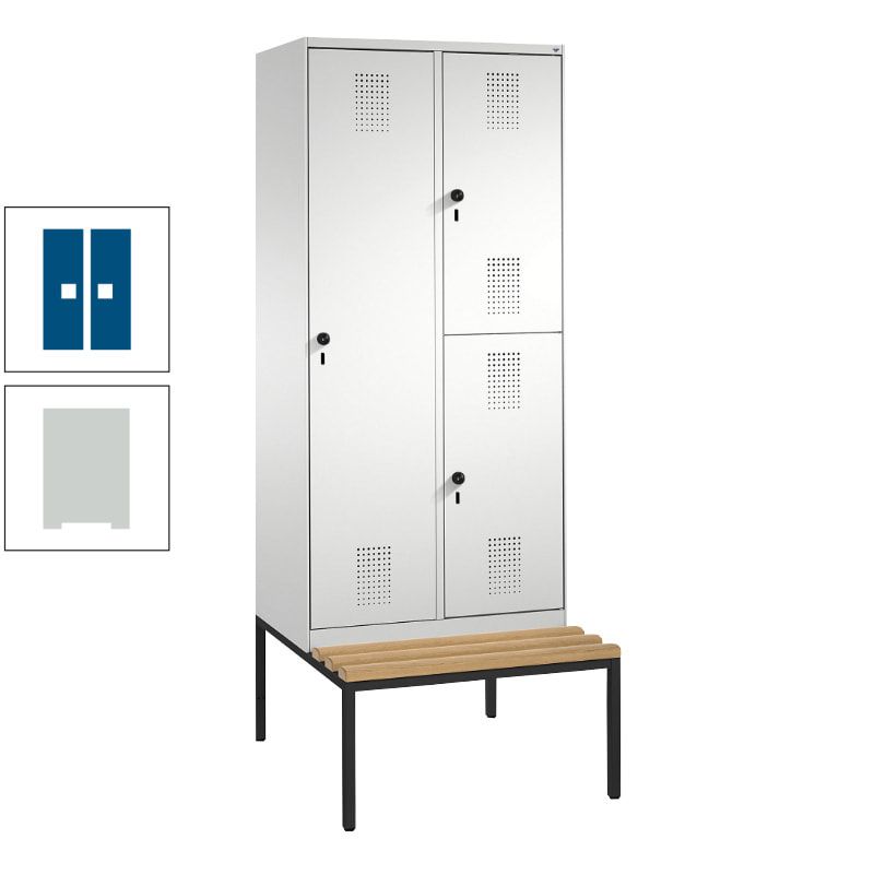 Garderobenschrank, Spind ein- und doppelstöckig Sitzbank, 2 Abteile, 3 Fächer, 2.090 x 800 x 500 mm (HxBxT), Front anthrazitgrau, Korpus anthrazitgrau