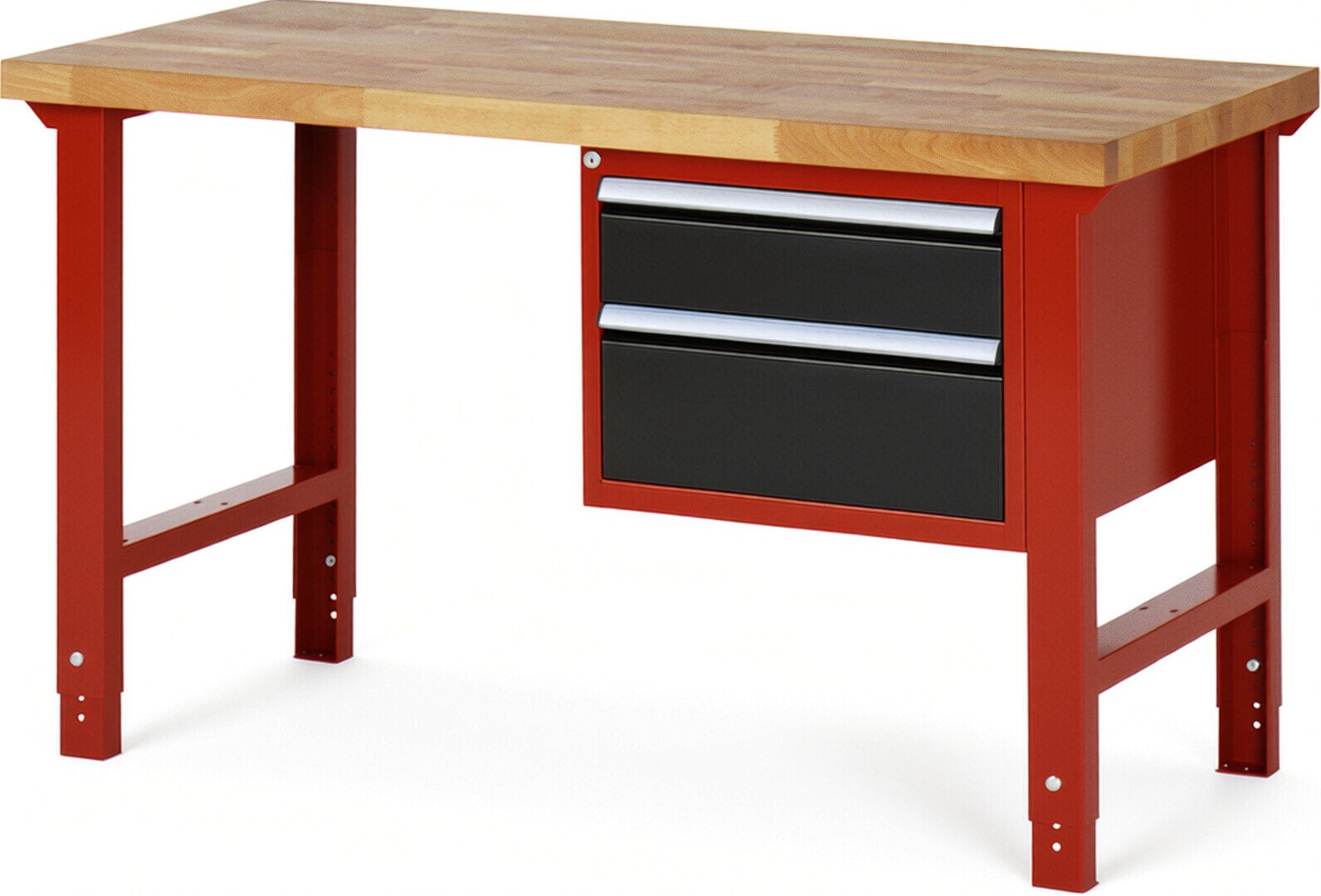 Werkbank - 2 Schubladen - Teilauszug - 150:1 / 210:1 - Höhe 790-1.140 mm - 1.500 x 700 mm (BxT) - 750 kg - Buche - Anthrazitgrau
