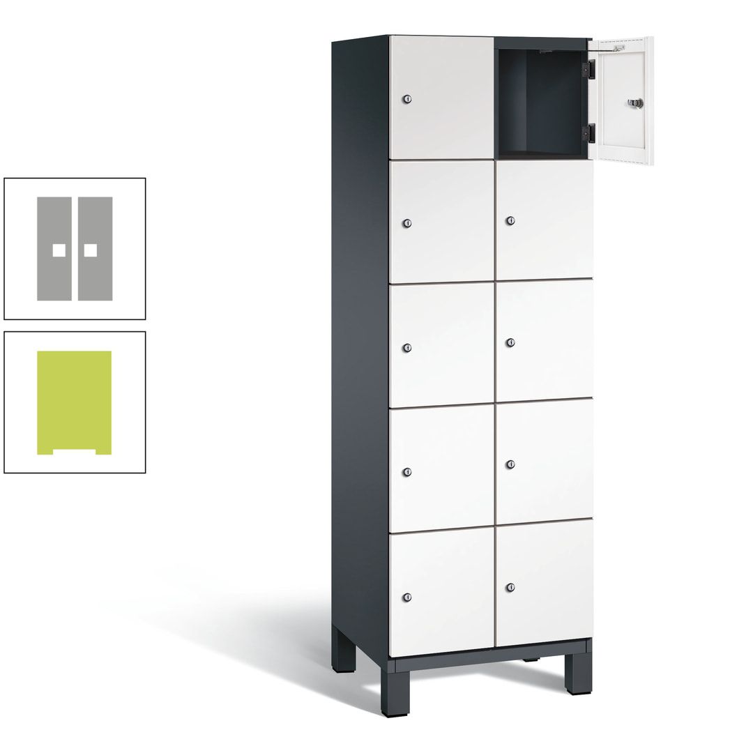 Fächerschrank, Stahlschrank, 10 Fächer, Türöffnungsbegrenzer, Füße, 1.980 x 600 x 525 mm (HxBxT), Korpus anthrazitgrau, Front anthrazitgrau