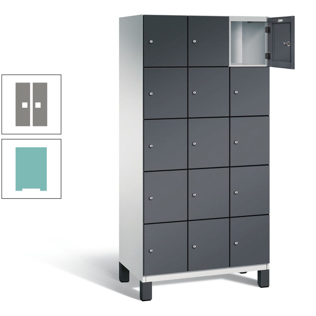 Fächerschrank, Stahlschrank, 15 Fächer, Türöffnungsbegrenzer, Füße, 1.980 x 900 x 525 mm (HxBxT), Korpus anthrazitgrau, Front anthrazitgrau
