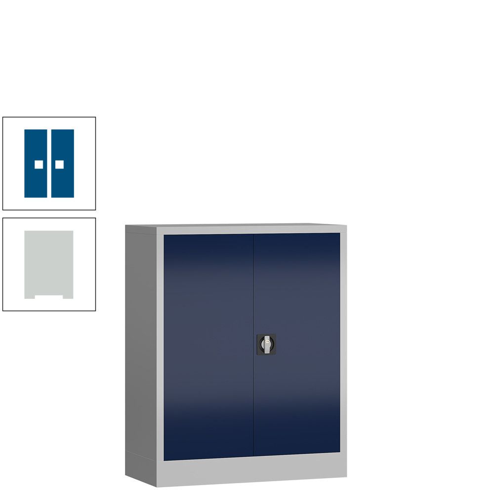Aktenschrank, Büroschrank, abschließbar, Flügeltüren, 2 Fachböden, 1.200 x 920 x 420 mm (HxBxT), Stahl, Korpus und Türen lichtgrau