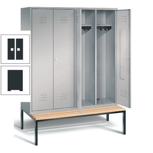 Doppel-Spindschrank, Buche Sitzbank untergebaut, 4 Abteile a 400 mm, Korpus lichtgrau, Tür anthrazitgrau, 2.090 x 1.590 x 815 mm (HxBxT)