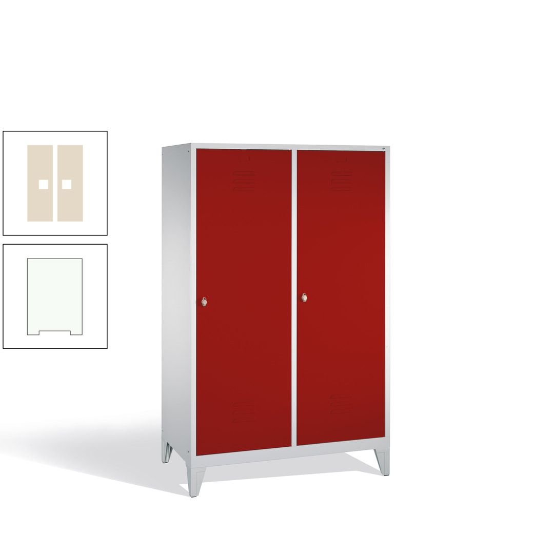 Doppel-Spind mit 2 Großtüren, Garderobenschrank mit Füßen, 4 Abteile a 300 mm, Korpus anthrazitgrau, Tür anthrazitgrau, 1.850 x 1.190 x 500 mm (HxBxT)