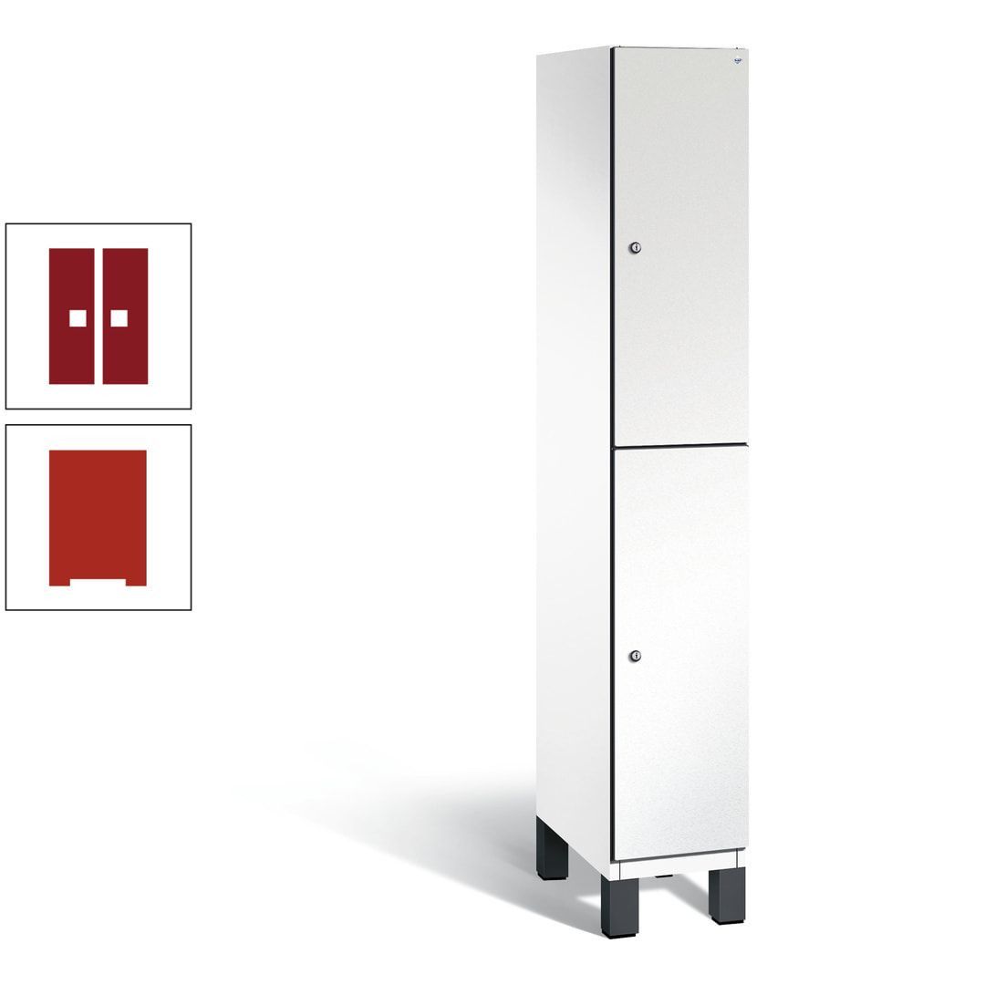 Fächerschrank, Stahlschrank, doppelstöckig, 2 Fächer, Füße, Korpus anthrazitgrau, Tür anthrazitgrau, 1.980 x 300 x 525 mm (HxBxT)