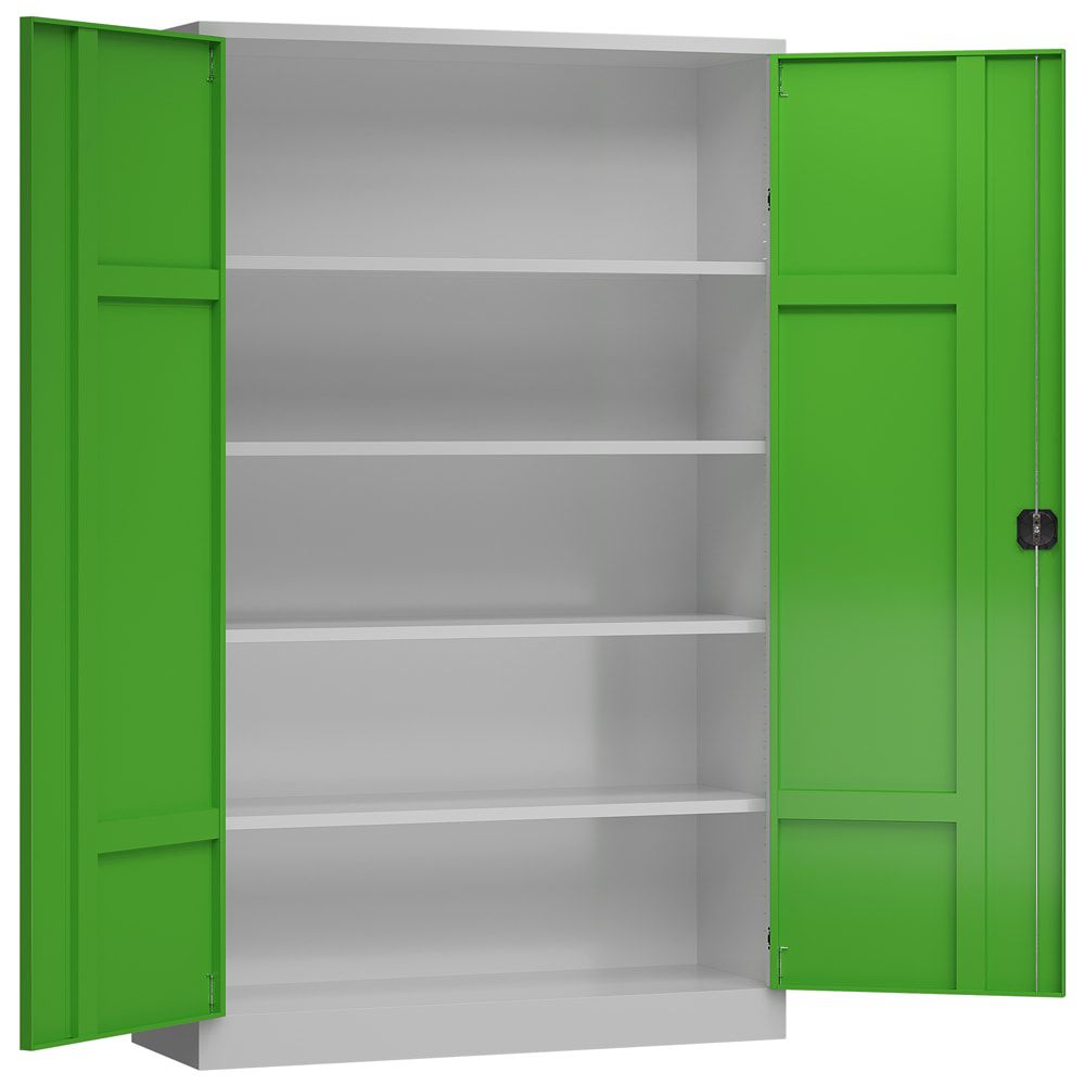 Aktenschrank, Büroschrank, abschließbar, Flügeltüren, 4 Fachböden, 1.945 x 1.200 x 420 mm (HxBxT), Stahl, Korpus und Türen lichtgrau