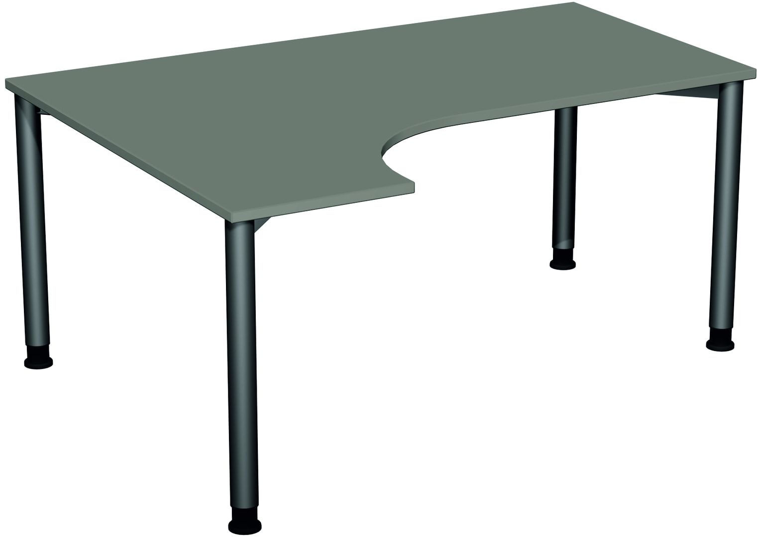 Eckschreibtisch mit einseitig verkürzten Füßen, 4-Fuß Flex, Ecke links, Höhe 680-800 mm, 1.600 x 1.200 mm (BxT), Gestell anthrazit, Ahorn