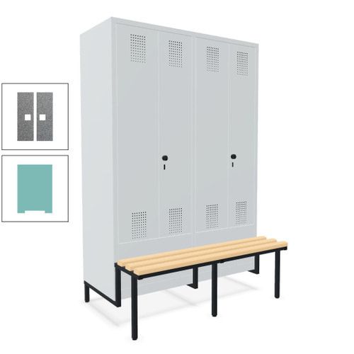 Doppel-Spind, Garderobenschrank, Buche Sitzbank integriert, 4 Abteile 300 mm, Korpus anthrazitgrau, Tür anthrazitgrau, 1.850 x 1.200 x 815 mm (HxBxT)