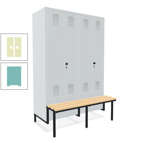 Doppel-Spind, Garderobenschrank, Buche Sitzbank integriert, 4 Abteile 300 mm, Korpus anthrazitgrau, Tür anthrazitgrau, 1.850 x 1.200 x 815 mm (HxBxT)