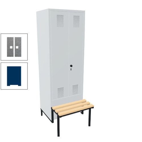 Doppel-Spind, Garderobenschrank, Buche Sitzbank integriert, 2 Abteile a 400 mm, Korpus anthrazitgrau, Tür anthrazitgrau, 1.850 x 800 x 815 mm (HxBxT)