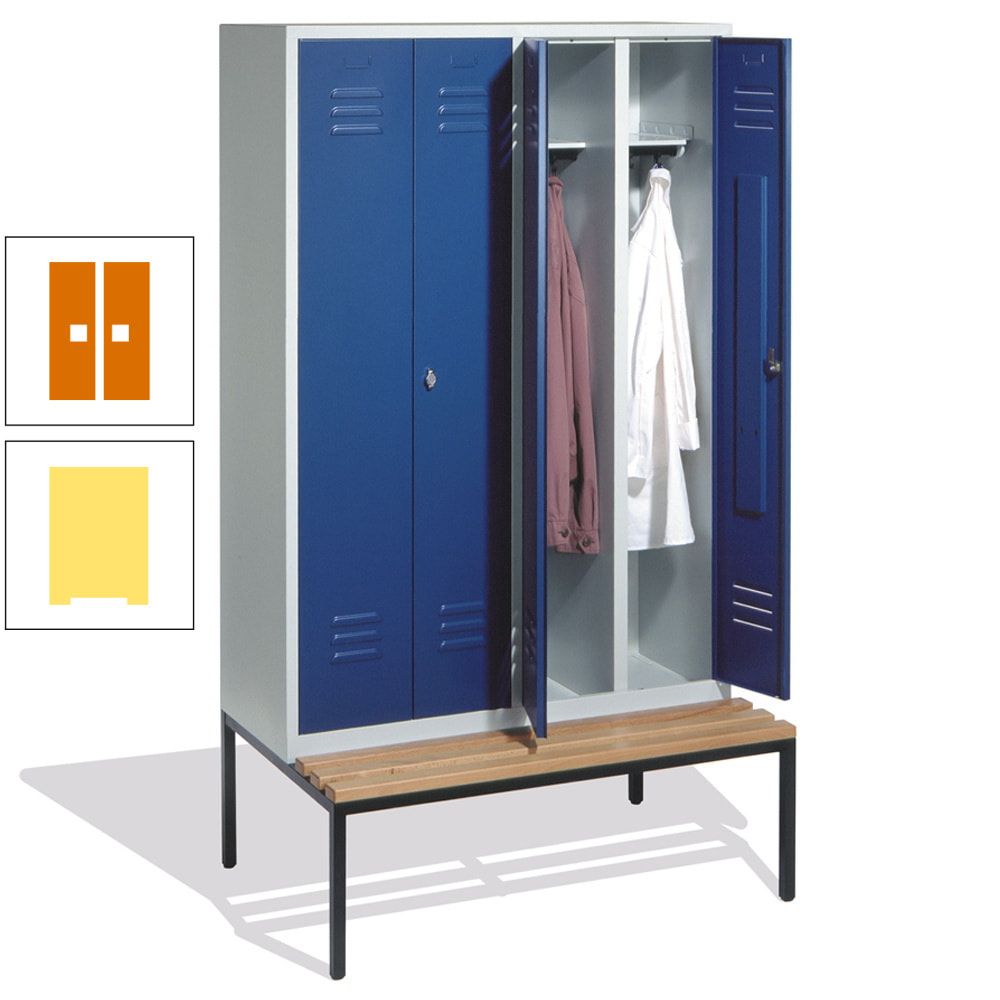 Doppel-Spindschrank, Buche Sitzbank untergebaut, 4 Abteile a 300 mm, Korpus lichtgrau, Tür anthrazitgrau, 2.090 x 1.190 x 815 mm (HxBxT)