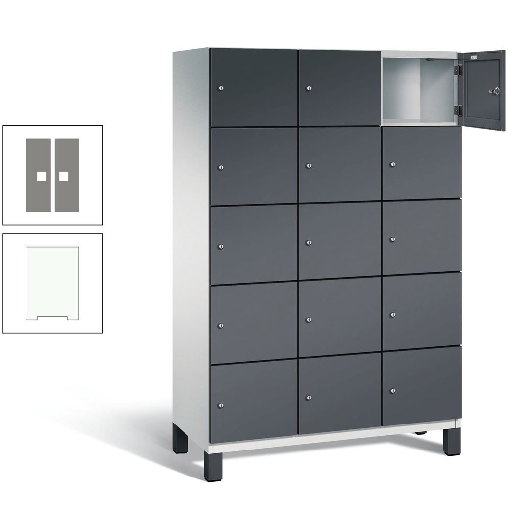 Fächerschrank, Stahlschrank, 15 Fächer, Türöffnungsbegrenzer, Füße, 1.980 x 1.200 x 525 mm (HxBxT), Korpus anthrazitgrau, Front anthrazitgrau