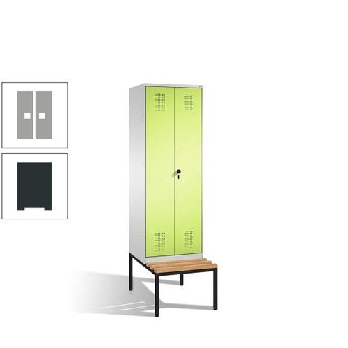 Doppel-Spind, Garderobenschrank, Buche Sitzbank untergebaut, 2 Abteile a 300 mm, Korpus anthrazitgrau, Tür anthrazitgrau, 2.090 x 600 x 815 mm (HxBxT)