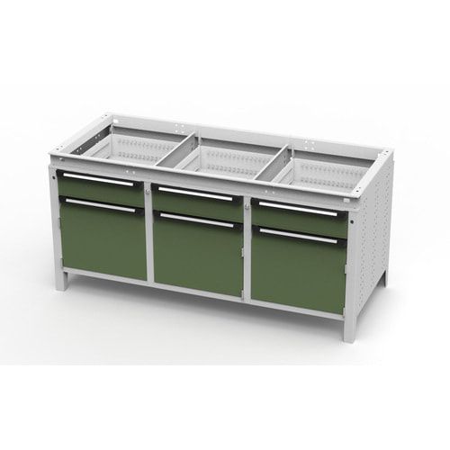 OTTOKIND Werkbank - bündige Arbeitsplatte - 850 x 1.695 x 750 mm (HxBxT) - 3 Schubladen - 3 Schränke - lichtgrau