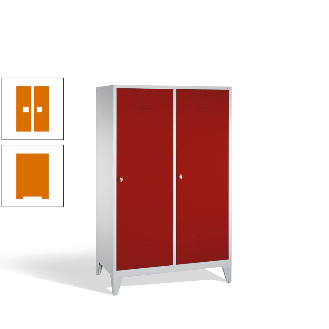 Doppel-Spind mit 2 Großtüren, Garderobenschrank mit Füßen, 4 Abteile a 300 mm, Korpus anthrazitgrau, Tür anthrazitgrau, 1.850 x 1.190 x 500 mm (HxBxT)