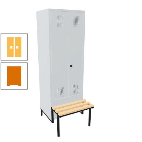 Doppel-Spind, Garderobenschrank, Buche Sitzbank integriert, 2 Abteile a 400 mm, Korpus anthrazitgrau, Tür anthrazitgrau, 1.850 x 800 x 815 mm (HxBxT)