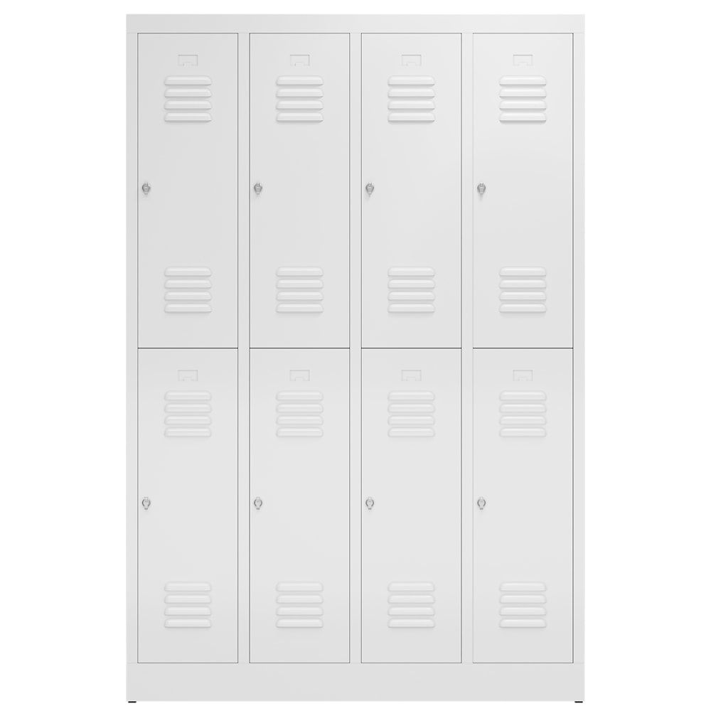 Garderobenschrank, Doppelstockspind, 4 Abteil, 8 Fächer, 1.800 x 1.185 x 500 mm (HxBxT), Stahl, Drehriegel, Korpus: lichtgrau, Front: anthrazitgrau