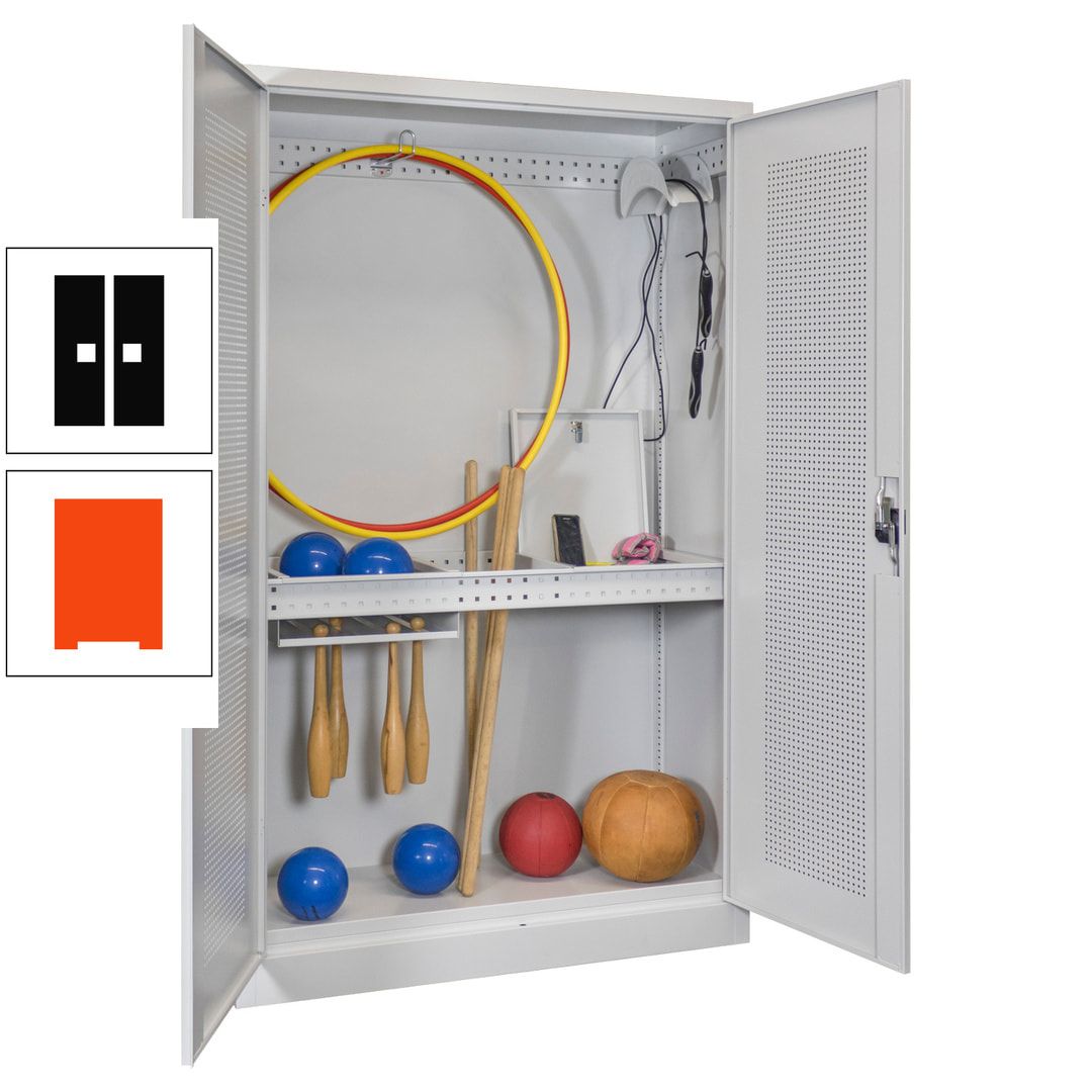 Sportschrank - Lochfeldtüren - Variante 1 - 1.950x1.200x500 mm (HxBxT) - anthrazitgrau