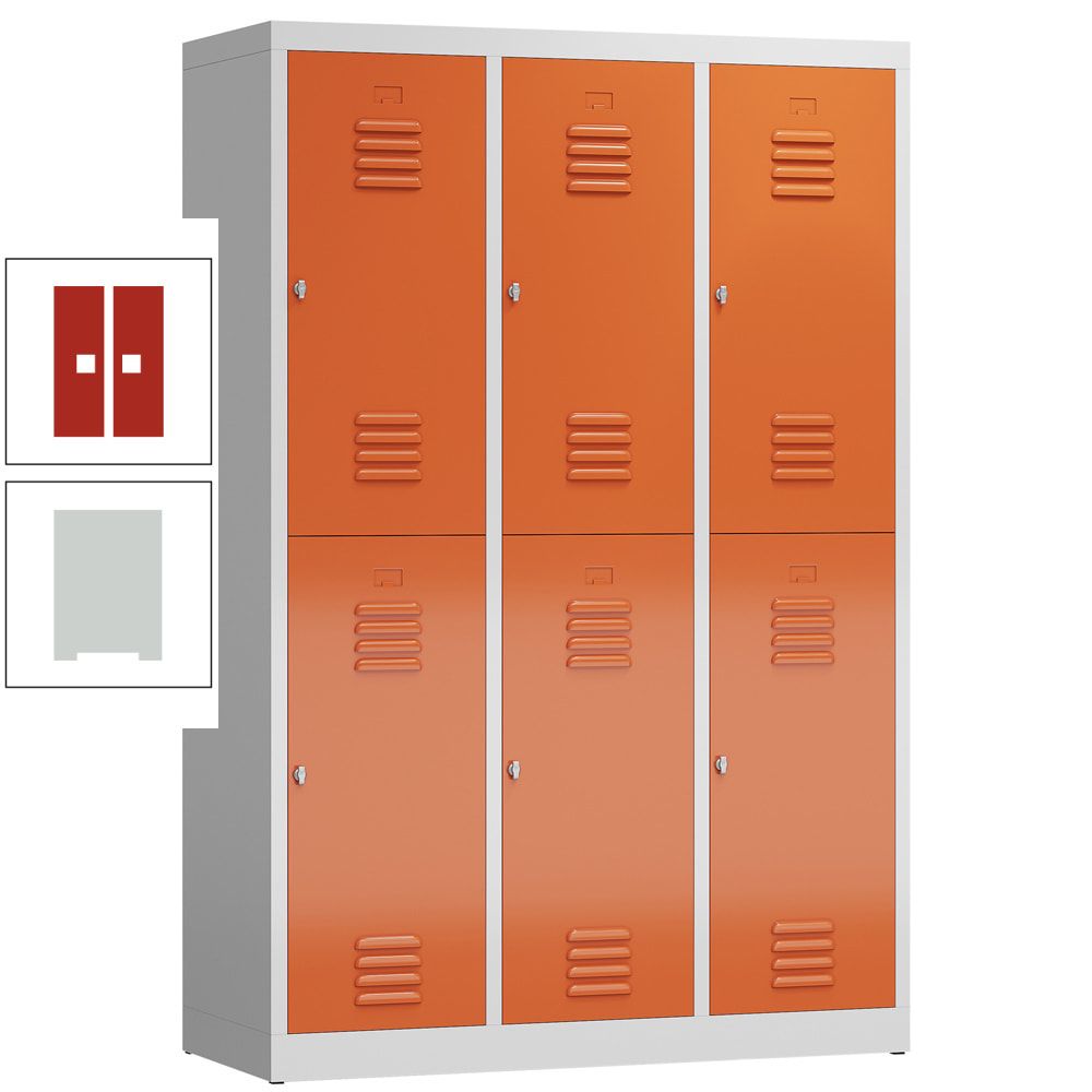 Garderobenschrank, Doppelstockspind, 3 Abteil, 6 Fächer, 1.800 x 1.185 x 500 mm (HxBxT), Drehriegel, Stahl, Korpus: lichtgrau, Front: anthrazitgrau