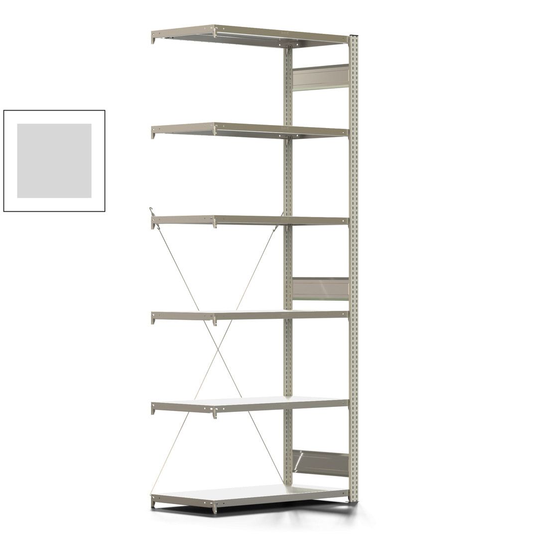 Fachbodenregal mit Tiefenriegel - 350 kg - 2.500 x 1.005 x 526 mm (HxBxT) - Anbauregal - 6 Böden - enzianblau - Lagerregal - Steckregal BERT