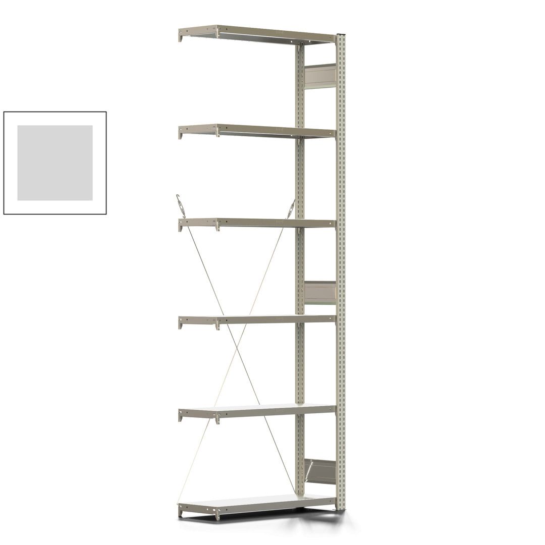 Fachbodenregal mit Tiefenriegel - 350 kg - 2.500 x 875 x 326 mm (HxBxT) - Anbauregal - 6 Böden - enzianblau - Lagerregal - Steckregal BERT