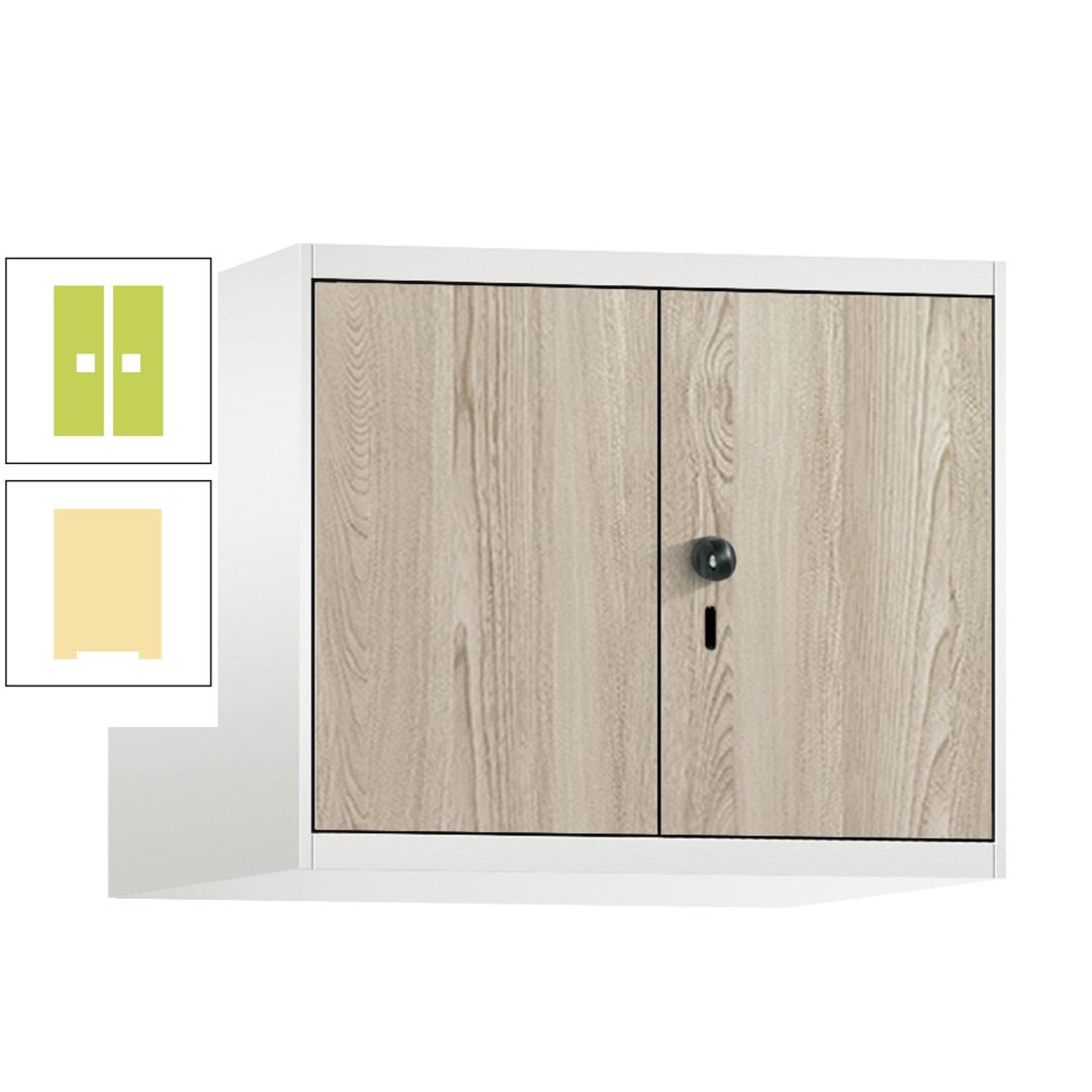 Aufsatzschrank, Schrankaufsatz, Türen paarweise, 2 Fächer a 300 mm, Farbe Pastellgelb, Tür anthrazitgrau , 500 x 600 x 500 mm (HxBxT)