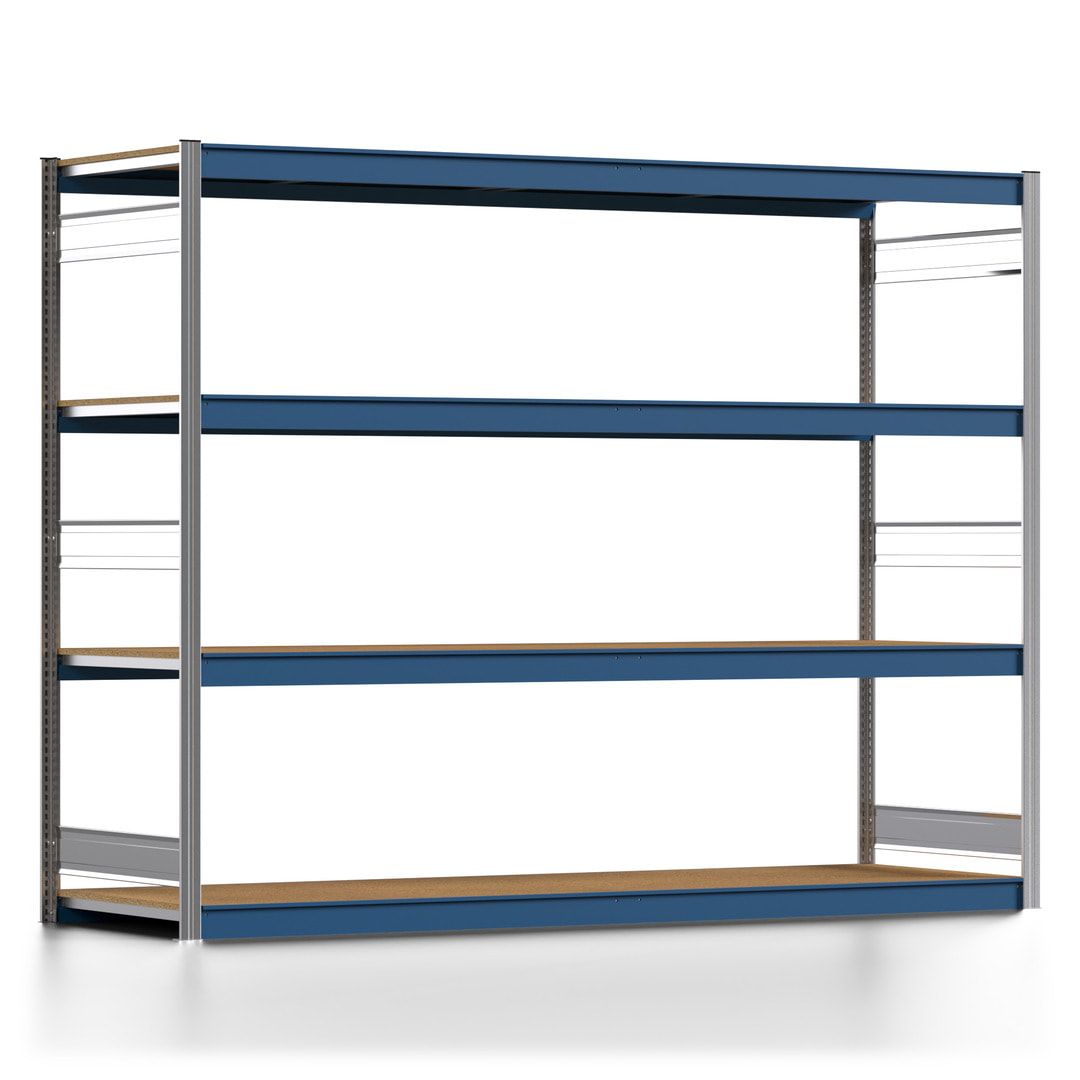 Weitspannregal EMIL - 2.000 x 2.570 x 800 mm (HxBxT) - Fachlast 400 kg - Holzböden - Lagerregal - Anbauregal